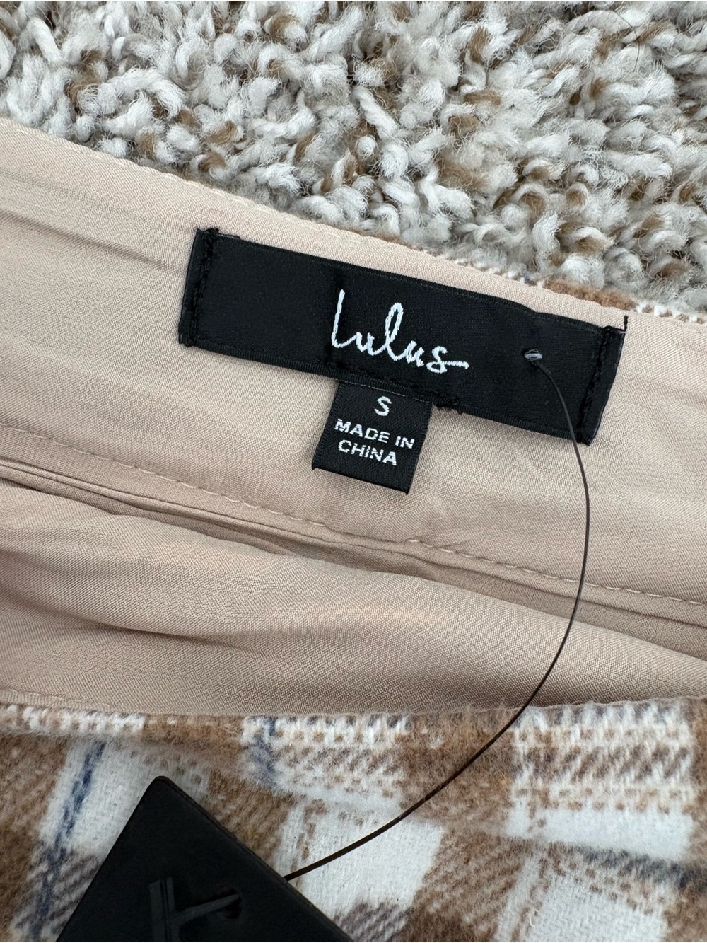 Lulu's Tan and White Plaid Mini Skirt - Picture 2 of 3